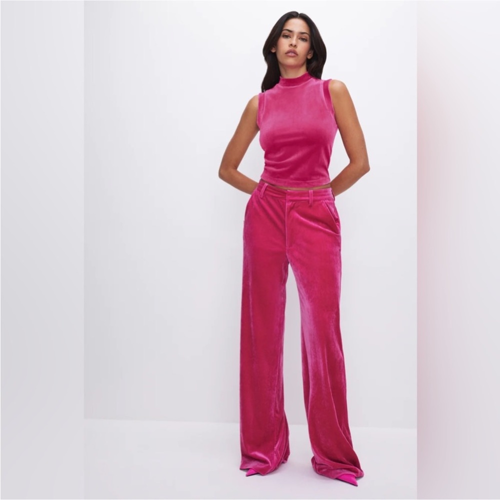 Good American Velvet Mock Neck Tank Pink Love Potion Womens L Sleeveless